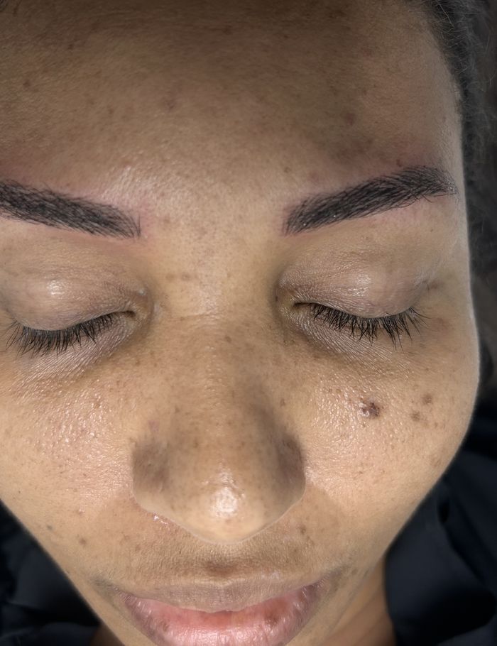 Client brows after microblading at Ellimak Aesthetics