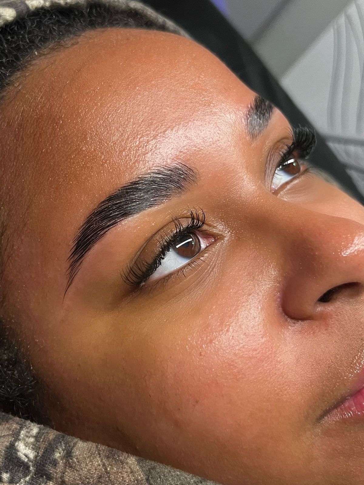 Laminated, defined brows on a client in the Ellimak studio